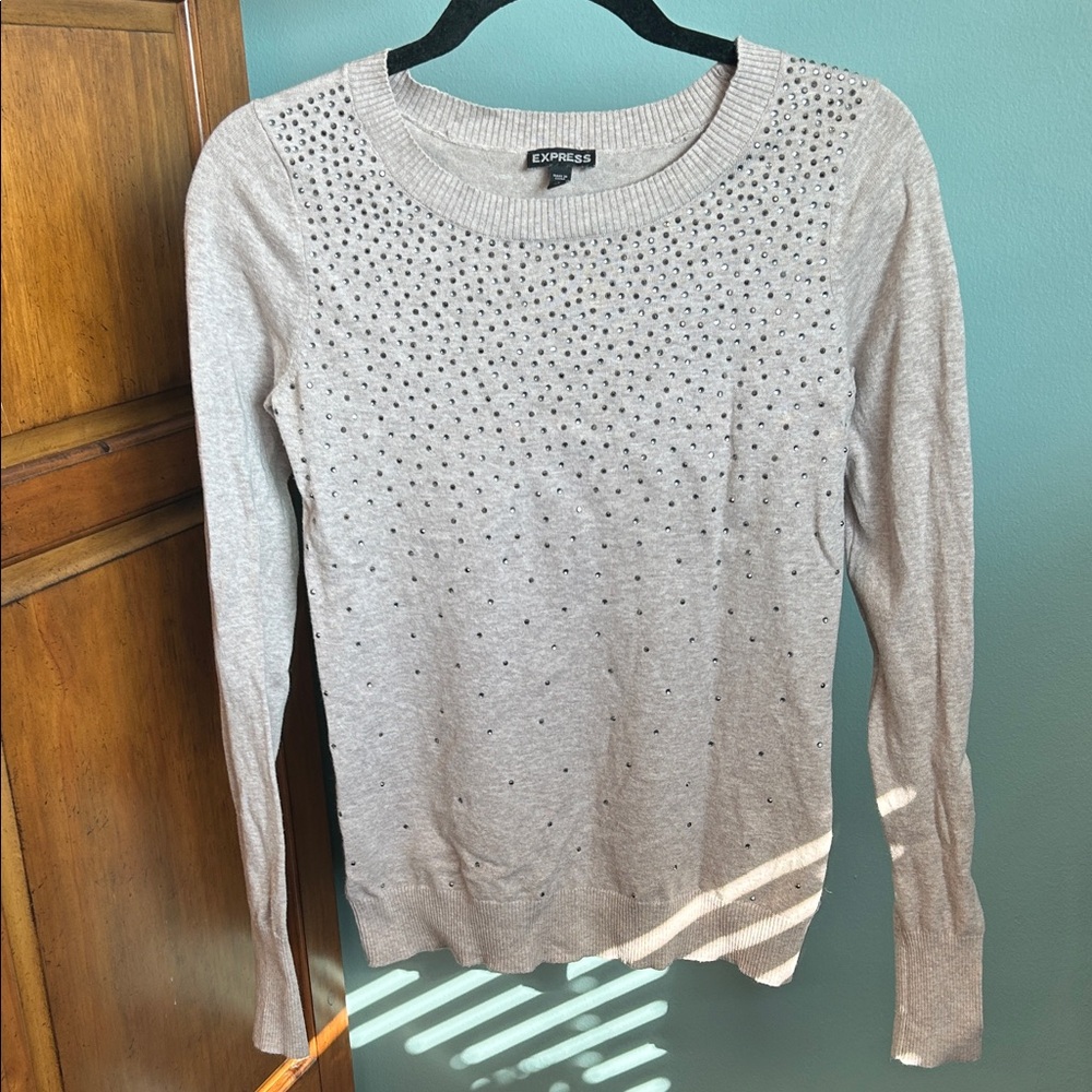 Express Women's Light Beige Studded Long Sleeve Top